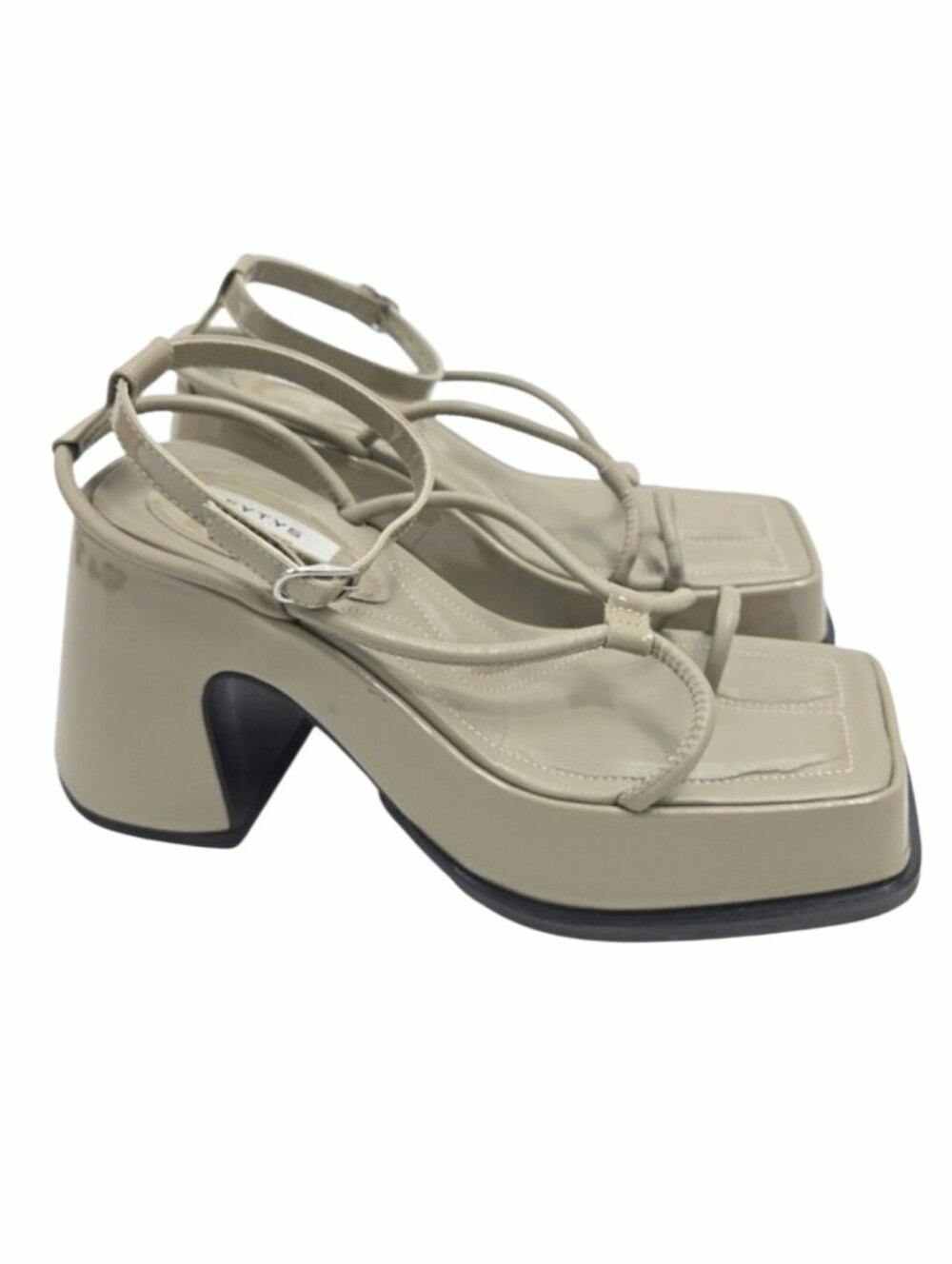 Eytys Olympian Beige Strappy Square-Toe Platform Heels